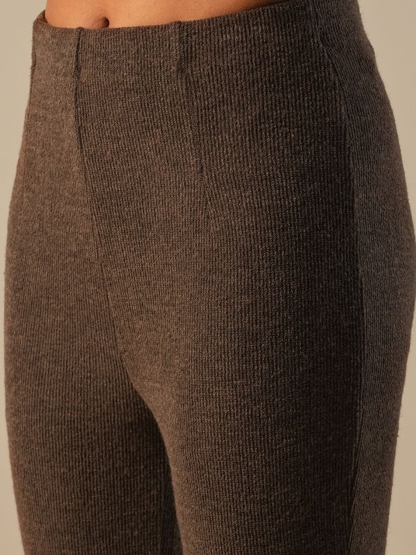 Globus Women Brown Self Design High-Rise Flared Party Treggings