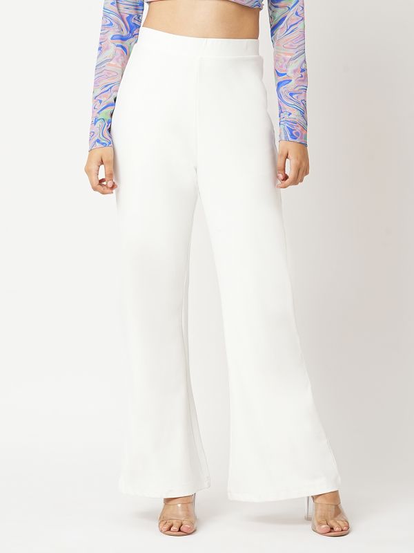 Globus Women White Stretchable Mid-Rise Flared Fit Workwear Treggings