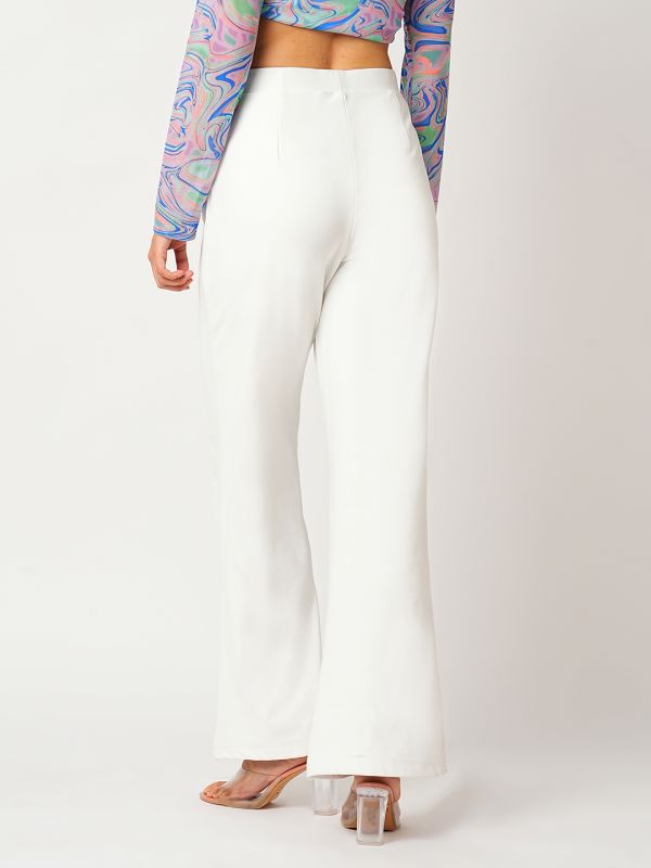 Globus Women White Stretchable Mid-Rise Flared Fit Workwear Treggings