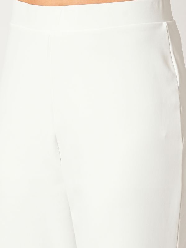 Globus Women White Stretchable Mid-Rise Flared Fit Workwear Treggings