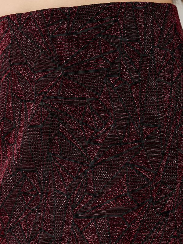 Globus Women Red Shimmer Mid-Rise Back Slit Midi Pencil Party Skirt