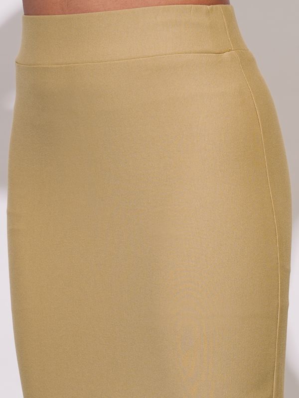 Globus Women Camel Stretchable High-Rise Back Slit Midi Workwear Pencil Skirt