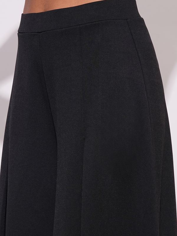 Globus Women Black Mid-Rise Relaxed Fit Casual Flared Wide Leg Casual Treggings