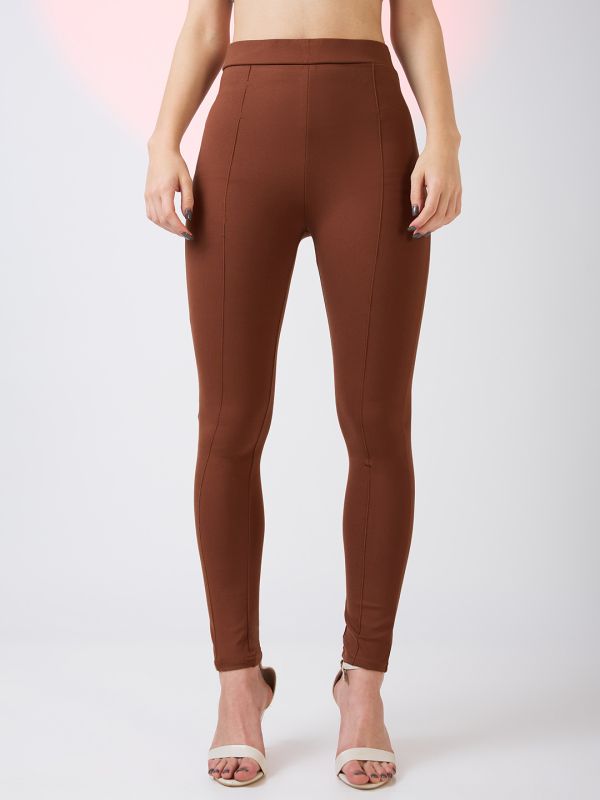 Globus Women Coffee Stretchable Mid Rise Skinny Fit Workwear Treggings