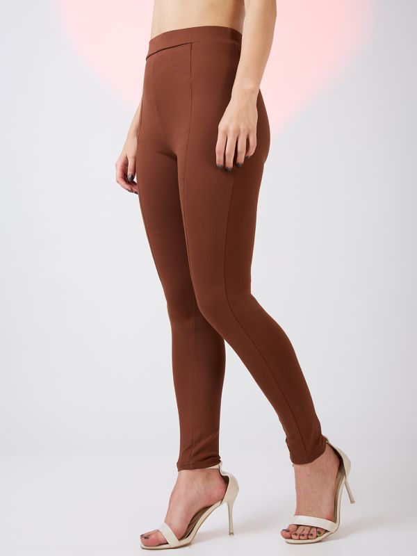 Globus Women Coffee Stretchable Mid Rise Skinny Fit Workwear Treggings