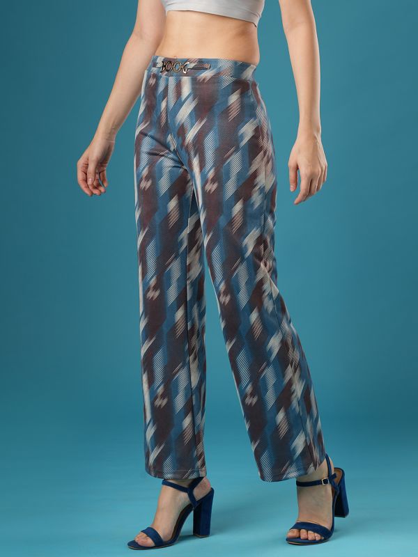 Globus Women Blue Canvas Hazy Printed Mid Rise Stretchable Straight Fit Treggings