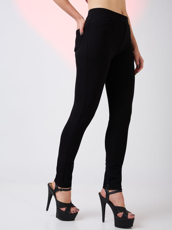 Globus Women Black Stretchable Mid Rise Skinny Fit Workwear Treggings 