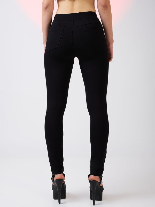 Globus Women Black Stretchable Mid Rise Skinny Fit Workwear Treggings 