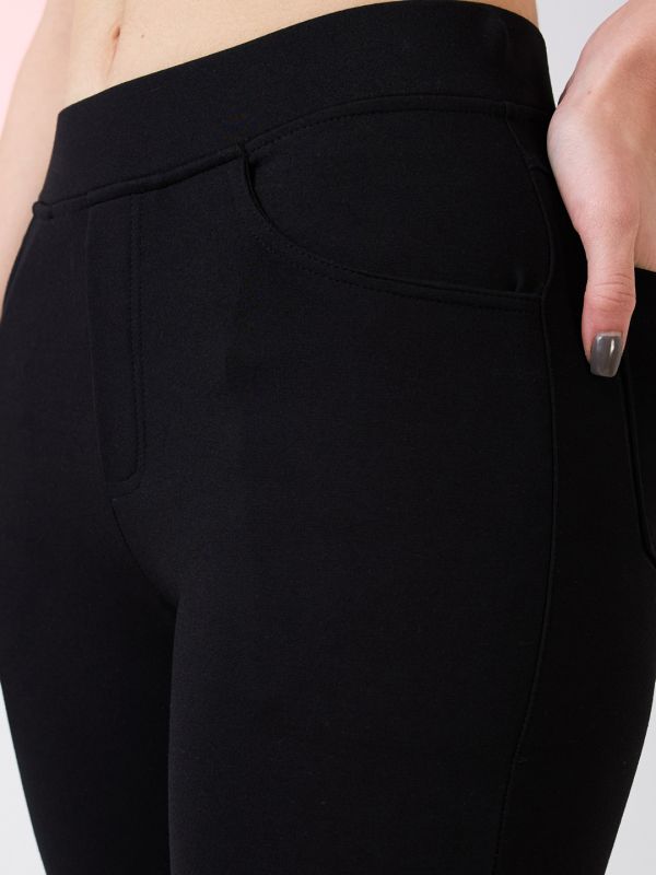 Globus Women Black Stretchable Mid Rise Skinny Fit Workwear Treggings 