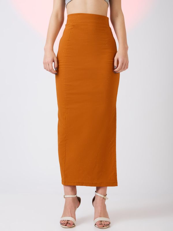 Globus Women Mustard High Rise Side Slit Bling Effect Maxi Pencil Party Skirt