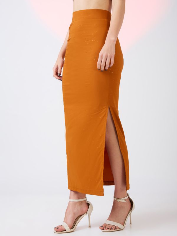 Globus Women Mustard High Rise Side Slit Bling Effect Maxi Pencil Party Skirt