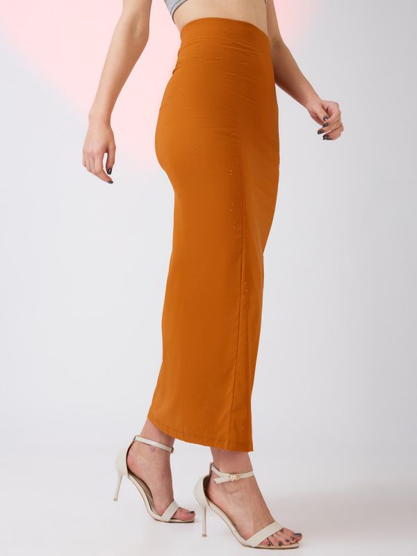 Globus Women Mustard High Rise Side Slit Bling Effect Maxi Pencil Party Skirt