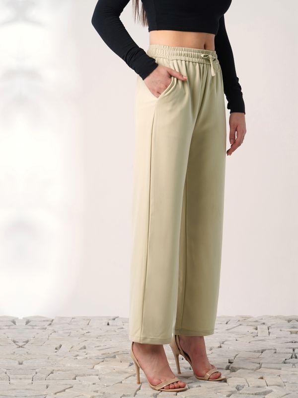 Globus Women Beige Mid Rise Elasticated Waist Relaxed Fit Trousers