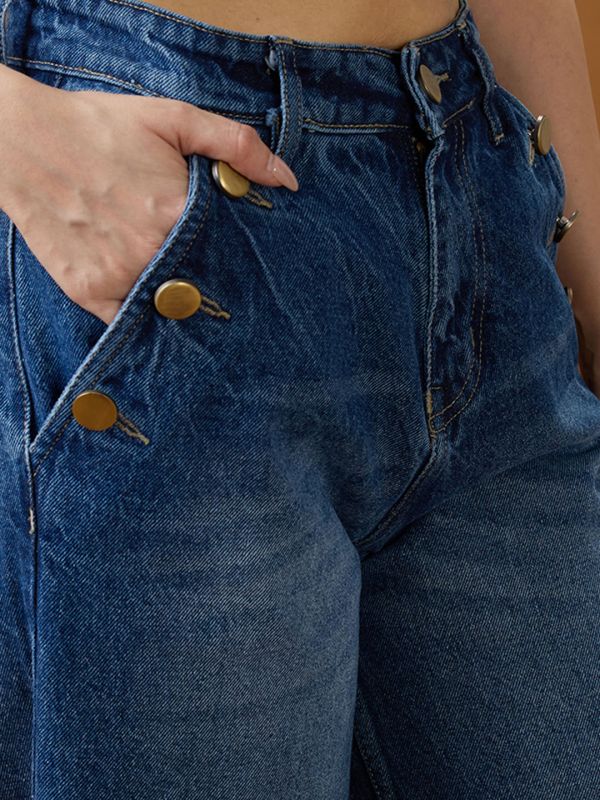 Globus Women Mid Blue Cotton Whiskers Effect Mid-Rise Wide Leg Denim Jeans