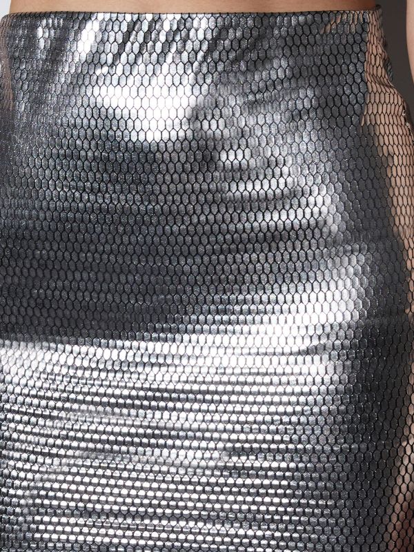 Globus Women Grey Mid-Rise Self Design Sheen Stretchable Mini Bodycon Party Skirt