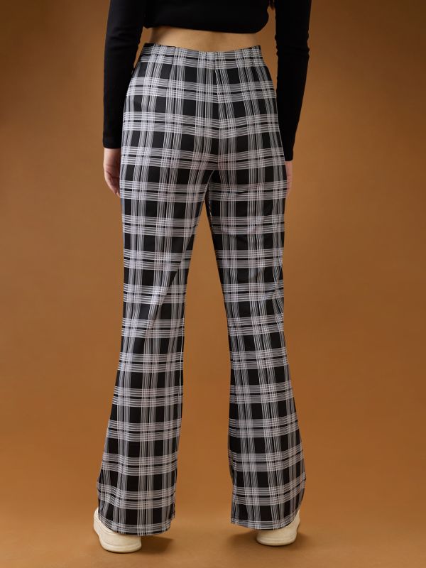 Globus Women Black Checkered Mid Rise Flared Trousers