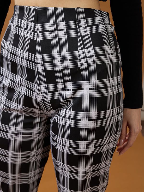 Globus Women Black Checkered Mid Rise Flared Trousers