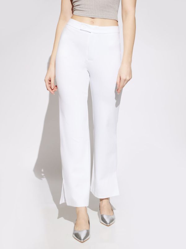 Globus Women White Solid Mid Rise Straight Fit Stretchable Trousers
