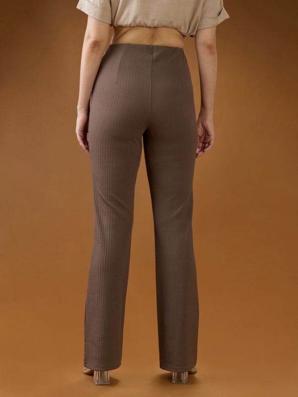 Globus Women Mouse Self Design Mid Rise Tapered Fit Stretchable Trousers
