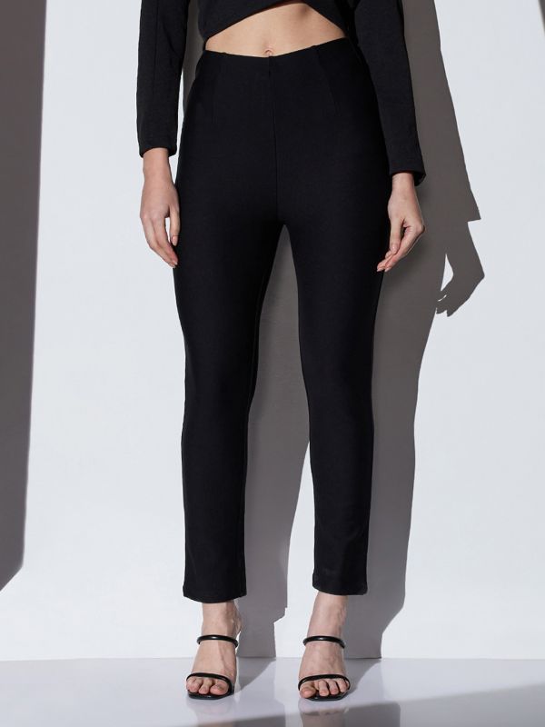 Globus Women Black Mid-Rise Solid Stretchable Skinny Fit Formal Trousers
