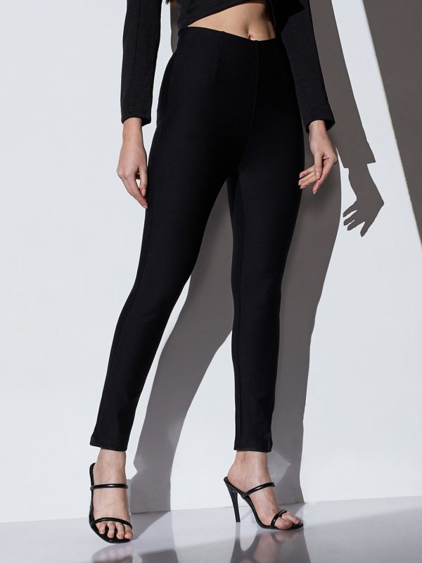 Globus Women Black Mid-Rise Solid Stretchable Skinny Fit Formal Trousers