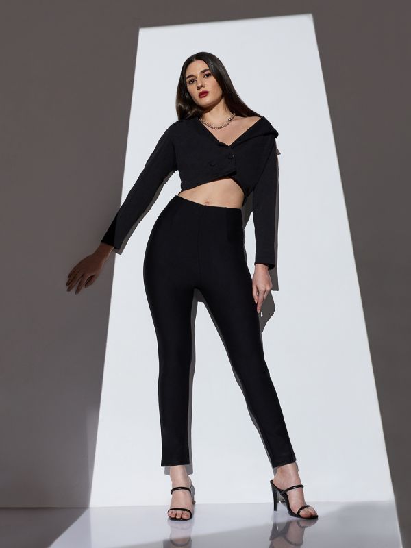Globus Women Black Mid-Rise Solid Stretchable Skinny Fit Formal Trousers