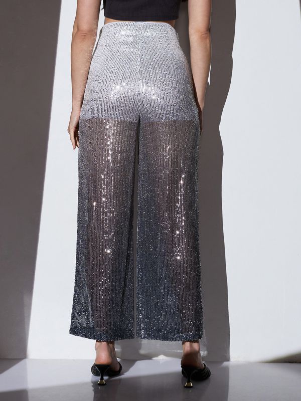 Globus Women White & Black Mid-Rise Ombre Embellished Wide Leg Party Trousers