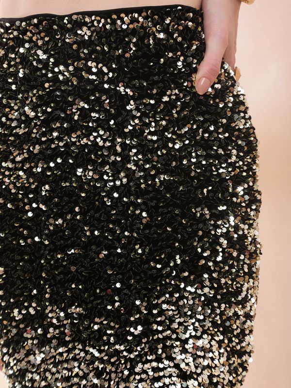 Globus Women Silver Mid Rise Sequin Embellished Mini Pencil Party Skirt