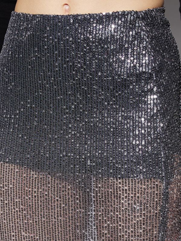 Globus Women Midnight Blue Ombre Pattern  Sequin Detail Side Slit Pencil Midi Party Skirt