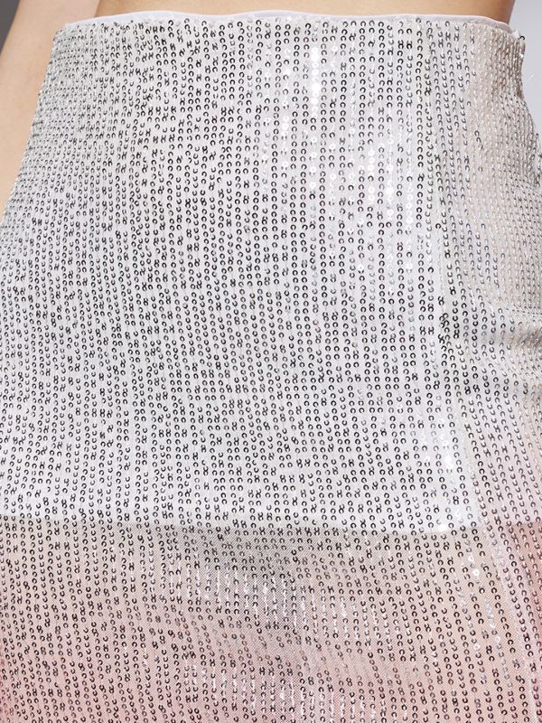 Globus Women Pink & Silver Ombre Pattern  Sequin Detail Side Slit Pencil Midi Party Skirt