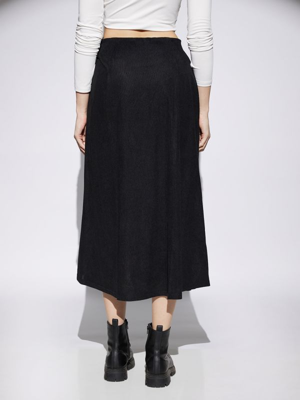 Globus Women Black Self Design Mid Rise Flared A-Line Midi Skirt