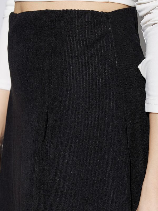 Globus Women Black Self Design Mid Rise Flared A-Line Midi Skirt