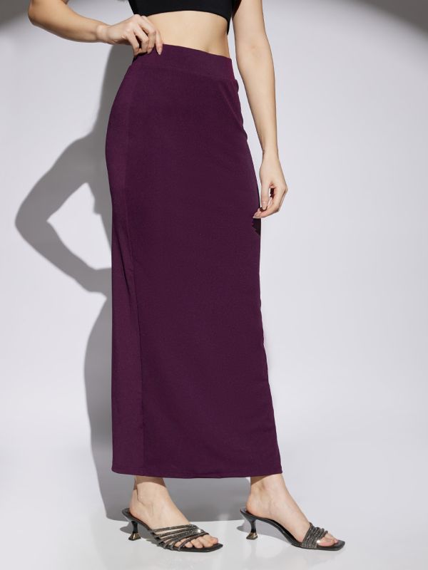 Globus Women Wine Shimmer Detail High Rise Side Slit Snug Fit Pencil Maxi Party Skirt