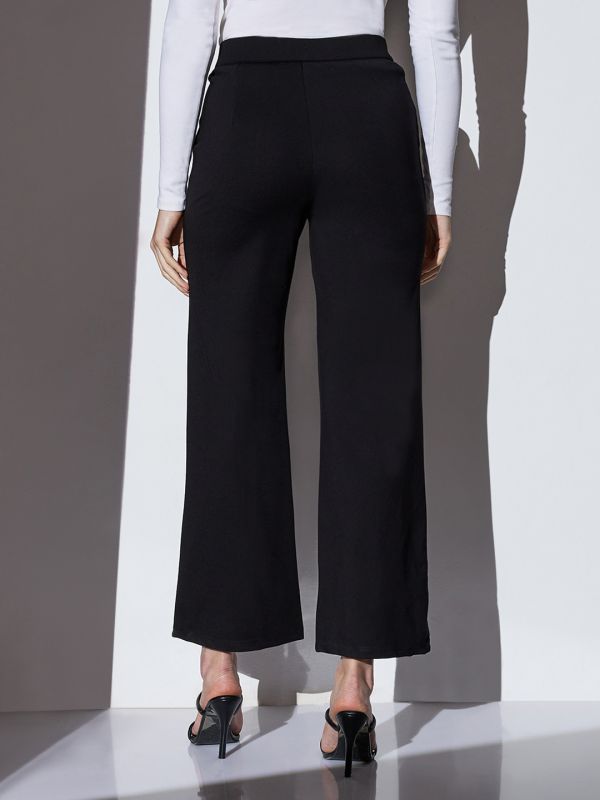 Globus Women Black Mid-Rise Solid Wide Leg Formal Trousers
