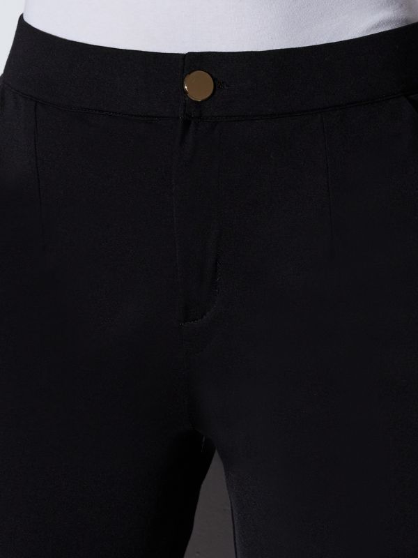 Globus Women Black Mid-Rise Solid Wide Leg Formal Trousers
