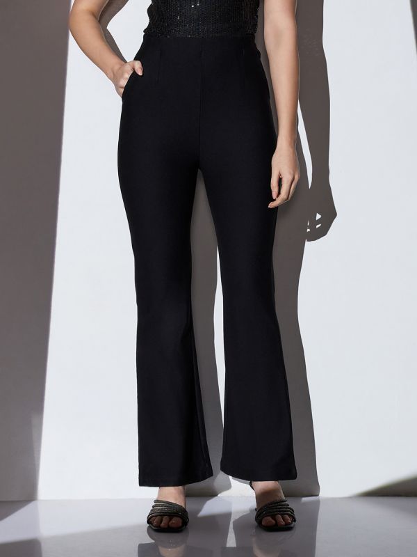 Globus Women Black Mid-Rise Solid Formal Bootcut Trousers