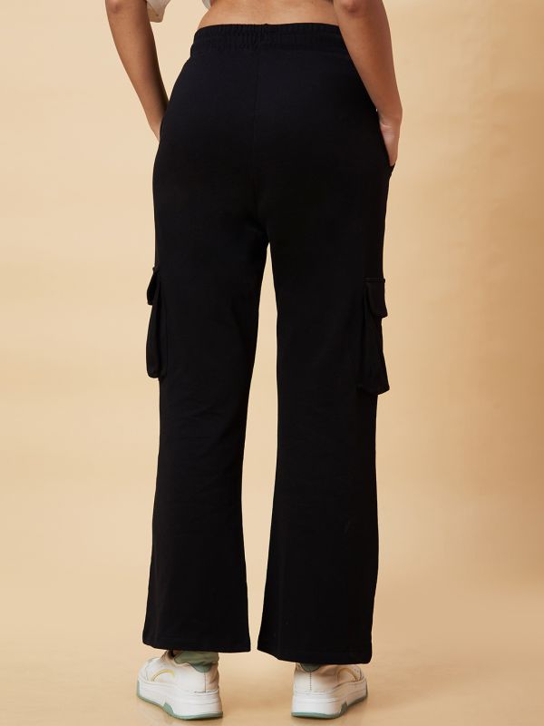 Globus Women Black Solid High-Rise Loose Fit Casual Cargo Trouser