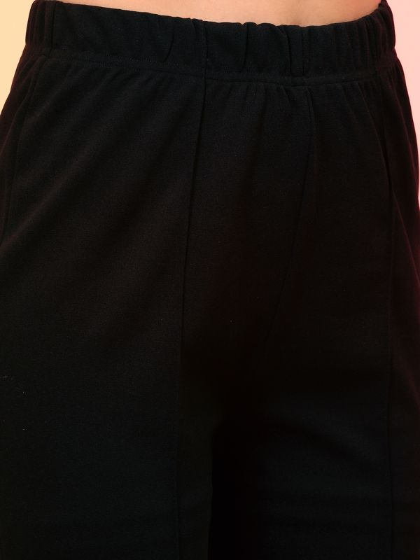 Globus Women Black Stretchable High-Rise Flat Front Bootcut Trousers