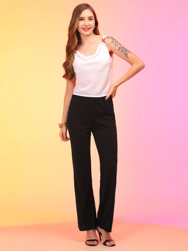 Globus Women Black Stretchable High-Rise Flat Front Bootcut Trousers