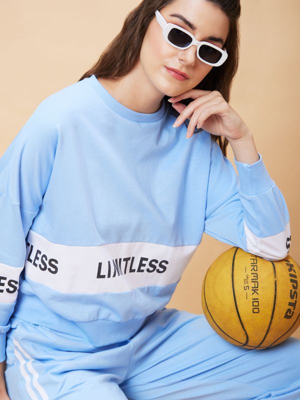 Globus Women Blue Printed Casual Co-Ord Set with Sweatshirt and Jogger