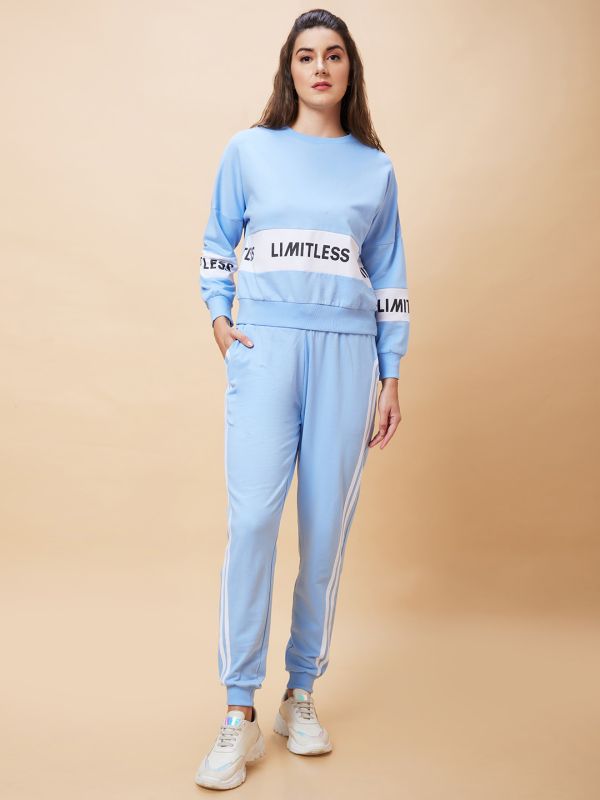 Globus Women Blue Printed Casual Co-Ord Set with Sweatshirt and Jogger