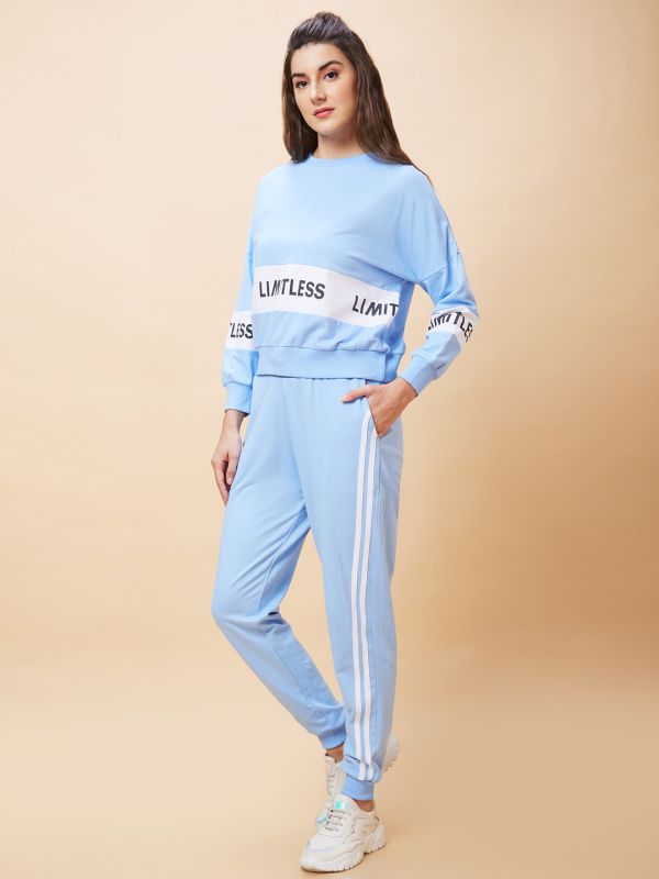 Globus Women Blue Printed Casual Co-Ord Set with Sweatshirt and Jogger