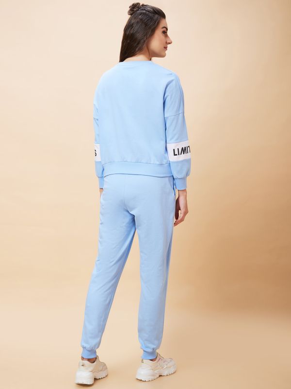 Globus Women Blue Printed Casual Co-Ord Set with Sweatshirt and Jogger