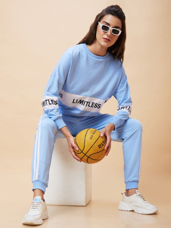 Globus Women Blue Printed Casual Co-Ord Set with Sweatshirt and Jogger
