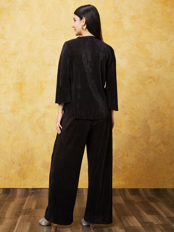 Globus Women Black Solid Casual Coords Set Palazzo