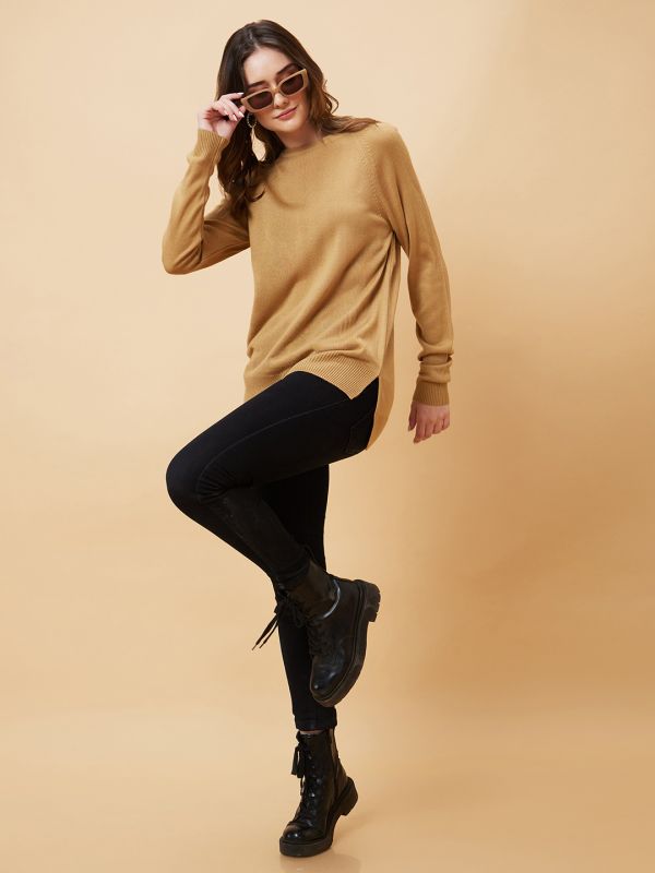 Globus Women Coffee Brown Solid Raglan Sleeves Pullover Top