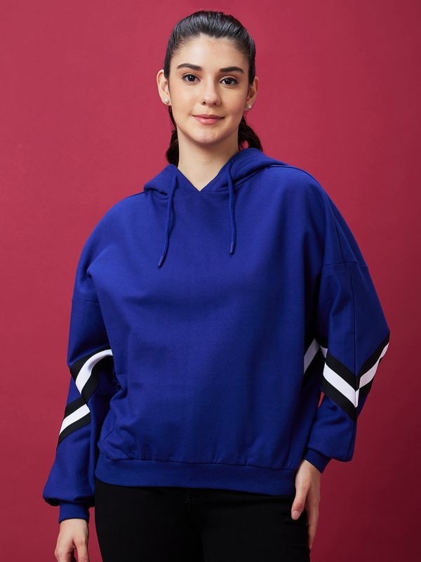 Globus Women Blue Casual Oversized Hooded Drop Shoulder Sweatshirt