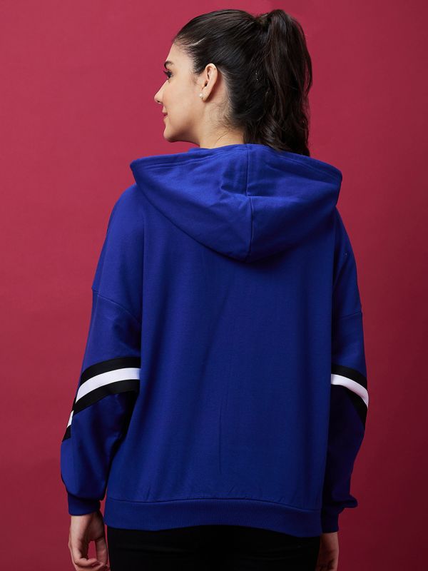 Globus Women Blue Casual Oversized Hooded Drop Shoulder Sweatshirt
