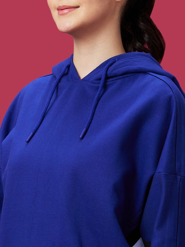 Globus Women Blue Casual Oversized Hooded Drop Shoulder Sweatshirt