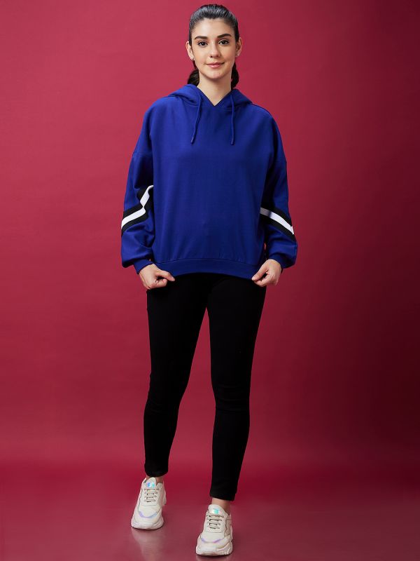 Globus Women Blue Casual Oversized Hooded Drop Shoulder Sweatshirt